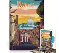 Rome Cityscape Illustration Poster Jigsaw Puzzles for Adults 1000 Pieces Brain Skill Relaxed Mind Exact Edge Art Collection Piece (50x75cm)