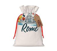 Rome Cityscape With Italian Print Holiday Burlap Gift Bag With Drawstring, Small Party Favor Pouches For Christmas Gifting-S Size