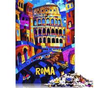 Rome Colosseum Colors - Vibrant Geometric Cityscape Puzzle Rectangular Paper Board 100% Recycled Cardboard Jigsaw Puzzle for Adult Children's Day Gifts 500pcs (52x38cm)