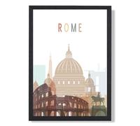 Rome Colourful City Skyline Framed Print SIZE: A4 with Black Frame ARTZE Beige A3