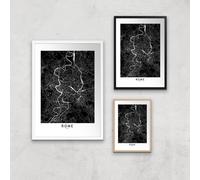 Rome Dark City Map Giclee Art Print - A2 - White Frame