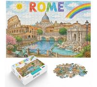 Rome Illustration with Landmarks and Rainbow Jigsaw Puzzle, 1000 Piece | For relaxed days after Christmas: Adult jigsaw puzzle with 1000 pieces gives adults a calm winter activity.
