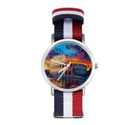 Rome in Sunset Painting Custom Quartz Watches Arabic Numerals Wrist Watch with Adjustable Strap for Men Women