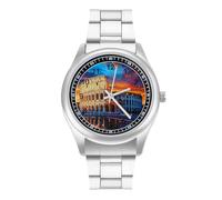 Rome in Sunset Painting Personalized Quartz Watch Stainless Steel Wrist Watches with Arabic Numerals for Men Women