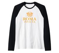 Rome Invincible in Latin with Roman Eagle and Laurel Wreath Raglan Baseball Tee