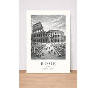 Rome Italy Colosseum Art Print, Black and White, Vintage Style, Travel Poster with Coordinates. Size A4