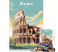 Rome Italy Travel Poster 1000 Piece Jigsaws for Teenagers Puzzle Smart Training Tranquil Escape Flawless Cut Memorable Gift size 50x75cm