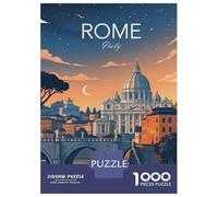 Rome Italy Vintage Poster 1000 Piece Jigsaw Puzzle, Romantic City Break Scene, Thick Cardboard Pieces, Relaxing Challenge for Puzzle Lovers, Adult Puzzle, 52x38cm/1000pcs