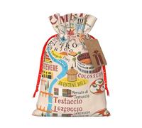 Rome Map With Landmarks Illus Print Holiday Burlap Gift Bag With Drawstring, Small Party Favor Pouches For Christmas Gifting-S Size