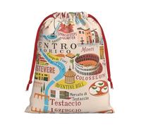 Rome Map With Landmarks Illus Print Holiday Drawstring Gift Bags, Jewelry Pouch, Reusable Christmas Party Favor Pouchs, M