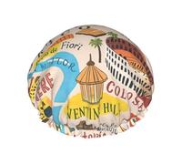 Rome Map With Landmarks Illus Printed Large Shower Cap, Double Layer Hair Protector For Facial Care, Reusable Hair Wrap