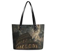 Rome Moon Shines Leather Tote Bag for Women Work Shoulder Purses with Zipper Waterproof Large Computer Shoulder Bag Fashion Ladies Shoulder Handbag Reusable Shopping Bags