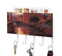 Rome Sunset Key Holder Wall Mounted, PU Leather Key Holder with 5 Hooks & Mail Organizer, Vintage Keys Rack for Hallway, Entryway, Kitchen