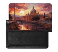 Rome Sunset Passport Cover Family Printed Leather Passport Holder Minimalist Front Pocket Slim Travel Wallet Cover Case Lightweight Credit Card Holder for Women Men