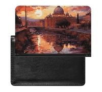 Rome Sunset Passport Holder with 3 Card Slots, Portable PU Leather Travel Wallet, Slim Protective Cover for Passport, ID, Credit Cards
