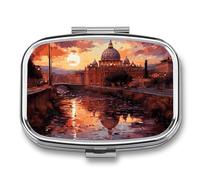 Rome Sunset Pill Box with 2 Compartments Portable Metal Medicine Organizer for Pocket Purse and Travel Compact Pill Case and Fish Oil Vitamins Supplements
