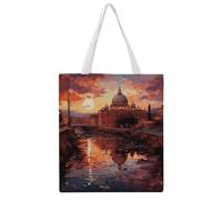 Rome Sunset Tote Bag, Aesthetic Canvas Tote Bag Reusable Grocery Shopping Bag for Women Men