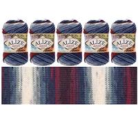 Rome Yarn Alize Burcum Batik 5 x100g Turkish Premium Wool, 100% Acrylic Hand Knitting Yarn with Colour Gradient, Baby Wool, Accessory for Crochet, Knitting, Clothing (2978)
