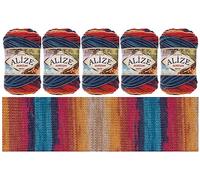 Rome Yarn Alize Burcum Batik 5 x100g Turkish Premium Wool, 100% Acrylic Hand Knitting Yarn with Colour Gradient, Baby Wool, Accessory for Crochet, Knitting, Clothing (4340)