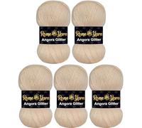 Rome Yarn Angora Glitter | 500m | 100g | 75% Acrylic 20% Wool 5% Metallic Polyester | Hand Knitting Yarn | Crochet Yarn | Acrylic Simli Yarn (5 Pack, 845 Dark Cream)