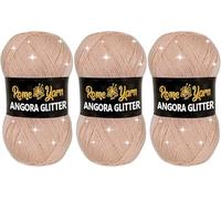 Rome Yarn Angora Glitter | 500m | 100g | 75% Acrylic 20% Wool 5% Metallic Polyester | Hand Knitting Yarn | Crochet Yarn | Acrylic Simli Yarn (3 Pack, 845 Dark Cream)