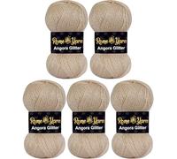 Rome Yarn Angora Glitter | 500m | 100g | 75% Acrylic 20% Wool 5% Metallic Polyester | Hand Knitting Yarn | Crochet Yarn | Acrylic Simli Yarn (5 Pack, 855 Light Beige)