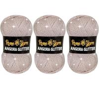 Rome Yarn Angora Glitter | 500m | 100g | 75% Acrylic 20% Wool 5% Metallic Polyester | Hand Knitting Yarn | Crochet Yarn | Acrylic Simli Yarn (3 Pack, 762 Beige)