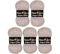 Rome Yarn Angora Glitter | 550m | 100g | 75% Acrylic 20% Wool 5% Metallic Polyester | Hand Knitting Yarn | Crochet Yarn | Acrylic Simli Yarn (5, 762 Beige)