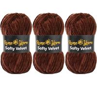 Rome Yarn Softy Velvet Yarn 100g/3.52oz - 120m/131yards | Super Chunky Bulky Chenille Soft Yarn for Knitting and Crochet Baby Blanket Amigurumi Plush Thick (3 Pack, 920 Dark Brown)