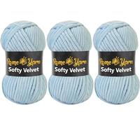 Rome Yarn Softy Velvet Yarn 100g/3.52oz - 120m/131yards | Super Chunky Bulky Chenille Soft Yarn for Knitting and Crochet Baby Blanket Amigurumi Plush Thick (3 Pack, 907 Light Blue)
