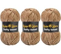 Rome Yarn Softy Velvet Yarn 100g/3.52oz - 120m/131yards | Super Chunky Bulky Chenille Soft Yarn for Knitting and Crochet Baby Blanket Amigurumi Plush Thick (3 Pack, 922 Cream Coffee)