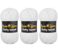 Rome Yarn Softy Velvet Yarn 100g/3.52oz - 120m/131yards | Super Chunky Bulky Chenille Soft Yarn for Knitting and Crochet Baby Blanket Amigurumi Plush Thick (3 Pack, 901 White)