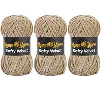 Rome Yarn Softy Velvet Yarn 100g/3.52oz - 120m/131yards | Super Chunky Bulky Chenille Soft Yarn for Knitting and Crochet Baby Blanket Amigurumi Plush Thick (3 Pack, 952 Beige)