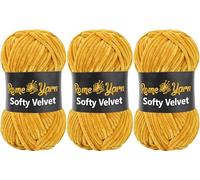 Rome Yarn Softy Velvet Yarn 100g/3.52oz - 120m/131yards | Super Chunky Bulky Chenille Soft Yarn for Knitting and Crochet Baby Blanket Amigurumi Plush Thick (3 Pack, 916 Mustard)