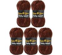 Rome Yarn Softy Velvet Yarn 100g/3.52oz - 120m/131yards | Super Chunky Bulky Chenille Soft Yarn for Knitting and Crochet Baby Blanket Amigurumi Plush Thick (5 Pack, 920 Dark Brown)