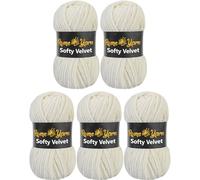 Rome Yarn Softy Velvet Yarn 100g/3.52oz - 120m/131yards | Super Chunky Bulky Chenille Soft Yarn for Knitting and Crochet Baby Blanket Amigurumi Plush Thick (5 Pack, 910 Cream)