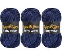 Rome Yarn Softy Velvet Yarn 100g/3.52oz - 120m/131yards | Super Chunky Bulky Chenille Soft Yarn for Knitting and Crochet Baby Blanket Amigurumi Plush Thick (3 Pack, 917 Navy Blue)