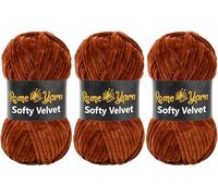 Rome Yarn Softy Velvet Yarn 100g/3.52oz - 120m/131yards | Super Chunky Bulky Chenille Soft Yarn for Knitting and Crochet Baby Blanket Amigurumi Plush Thick (3 Pack, 934 Copper)