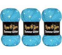 Rome Yarn Summer Glitter | Sparkle Yarn | Silk Effect | Acrylic Anti-Pilling Metallic Simli and Satin Textured Wool Thread Crochet Art Lace Craft (3 Pack, 512 Sky Blue)