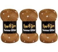 Rome Yarn Summer Glitter | Sparkle Yarn | Silk Effect | Acrylic Anti-Pilling Metallic Simli and Satin Textured Wool Thread Crochet Art Lace Craft (3 Pack, 840 Dark Brown)