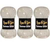 Rome Yarn Summer Glitter | Sparkle Yarn | Silk Effect | Acrylic Anti-Pilling Metallic Simli and Satin Textured Wool Thread Crochet Art Lace Craft (3 Pack, 861 Beige)