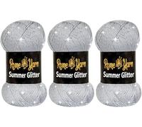 Rome Yarn Summer Glitter | Sparkle Yarn | Silk Effect | Acrylic Anti-Pilling Metallic Simli and Satin Textured Wool Thread Crochet Art Lace Craft (3 Pack, 941 Grey)
