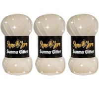 Rome Yarn Summer Glitter | Sparkle Yarn | Silk Effect | Acrylic Anti-Pilling Metallic Simli and Satin Textured Wool Thread Crochet Art Lace Craft (3 Pack, 25 Cream)