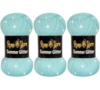 Rome Yarn Summer Glitter | Sparkle Yarn | Silk Effect | Acrylic Anti-Pilling Metallic Simli and Satin Textured Wool Thread Crochet Art Lace Craft (3 Pack, 507 Water Green)