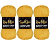 Rome Yarn Summer Glitter Yarn | Silk Effect | 100g (3.52 oz) | 340m | 96% Microfiber 4% Metallic Polyester | Acrylic Yarn | Anti-Pilling | Hand Knitting | Thread Crochet (3, 318 Dark Yellow)