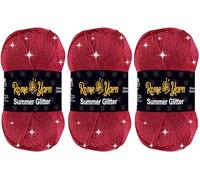 Rome Yarn Summer Glitter Yarn | Silk Effect | 100g (3.52 oz) | 340m | 96% Microfiber 4% Metallic Polyester | Acrylic Yarn | Anti-Pilling | Hand Knitting | Thread Crochet (3, 141 Poppy)