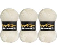 Rome Yarn Summer Yarn | Silk Effect | #2 Fine, 4 Ply (UK), Sport (USA) | 100 g | 350 m | Anti-Pilling Acrylic Yarn | Knitting Thread Crochet Art Lace Craft (3 Pack, 25 Cream)