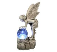 Romeeton Flower Fairy Ornament, Garden Crystal Ball Girl Statue, Solar Light Decorations, Cracked Glass Ball Angel Statue, Outdoor Lawn Patio Decoration, Resin Crafts (Standing-white lights)