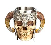 Romeeton Skull Beer Cup, Skull Viking Drinking Mug, Skeleton Resin Beer Stein Tankard, Coffee Tea Cup, Halloween Bar Drinkware Gift (A)