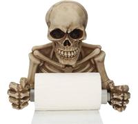 Romeeton Skull Skeleton Toilet Paper Holder, Bathroom Wall Decoration Figurine Home Office Art Fashion Halloween Props, Wall Mount Toilet Tissue Paper Roll Storage Holder